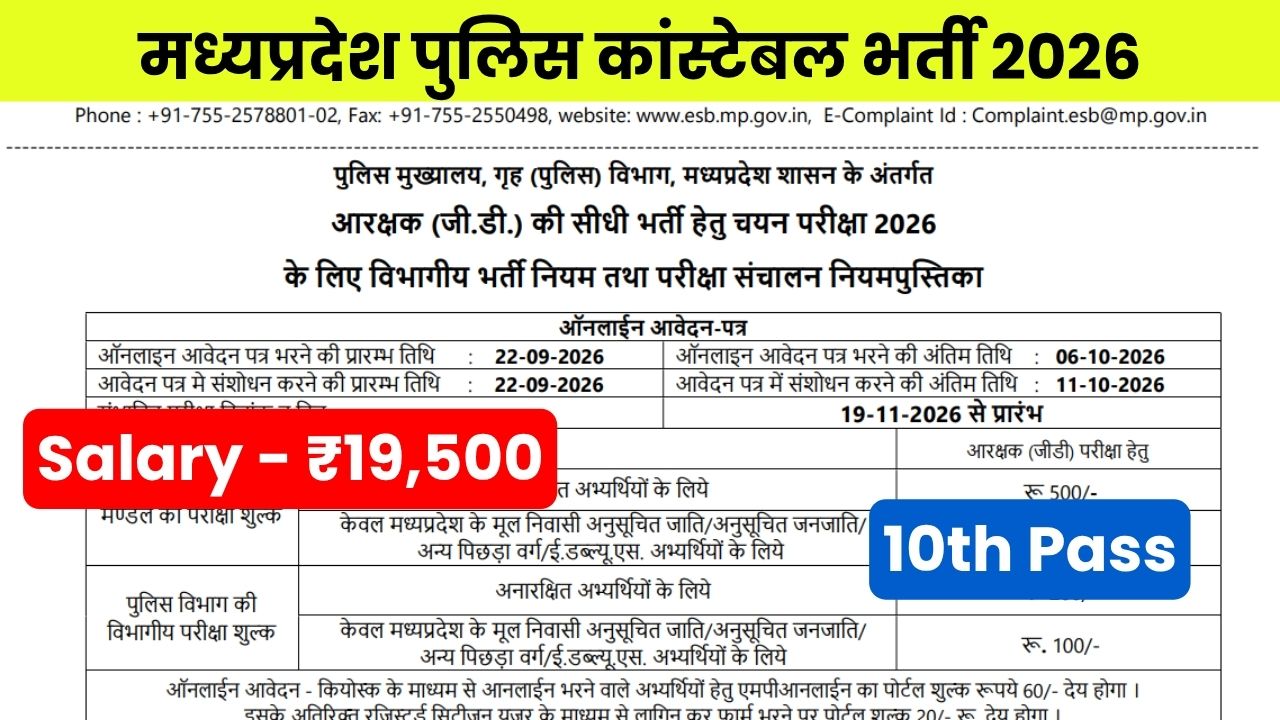 MP Police Constable Vacancy 2026 | मध्यप्रदेश पुलिस कांस्टेबल भर्ती 2026