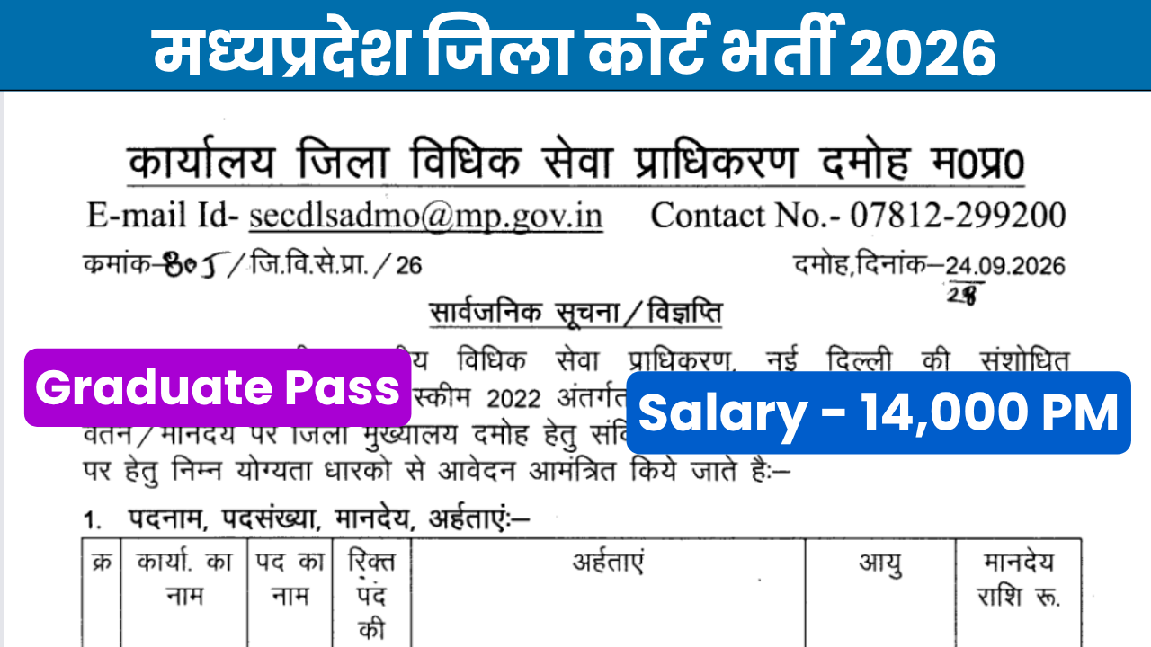 MP District Court Vacancy 2026 | मध्‍यप्रदेश जिला विधिक सेवा प्राधिकरण भर्ती